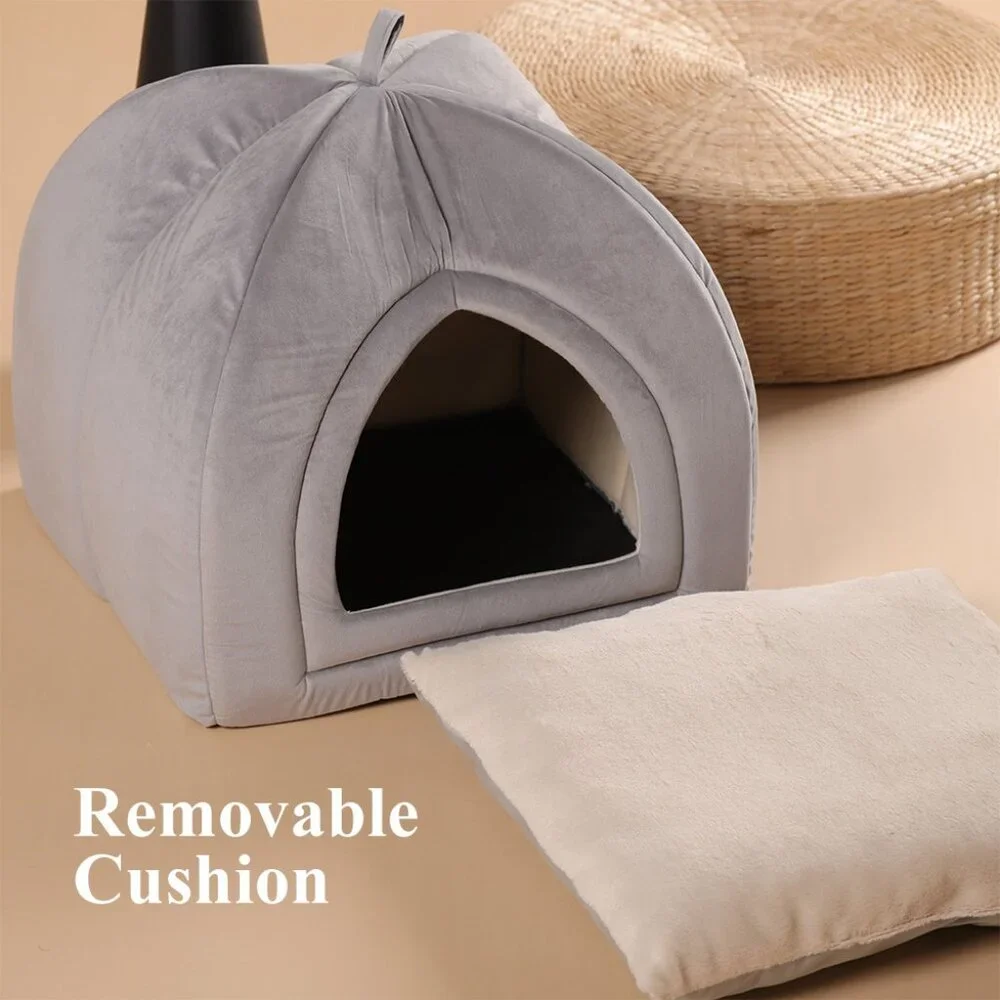 Large Cat Bed - Soft Cat Tent - Grey - 19x19 inches - New In Original Packaging